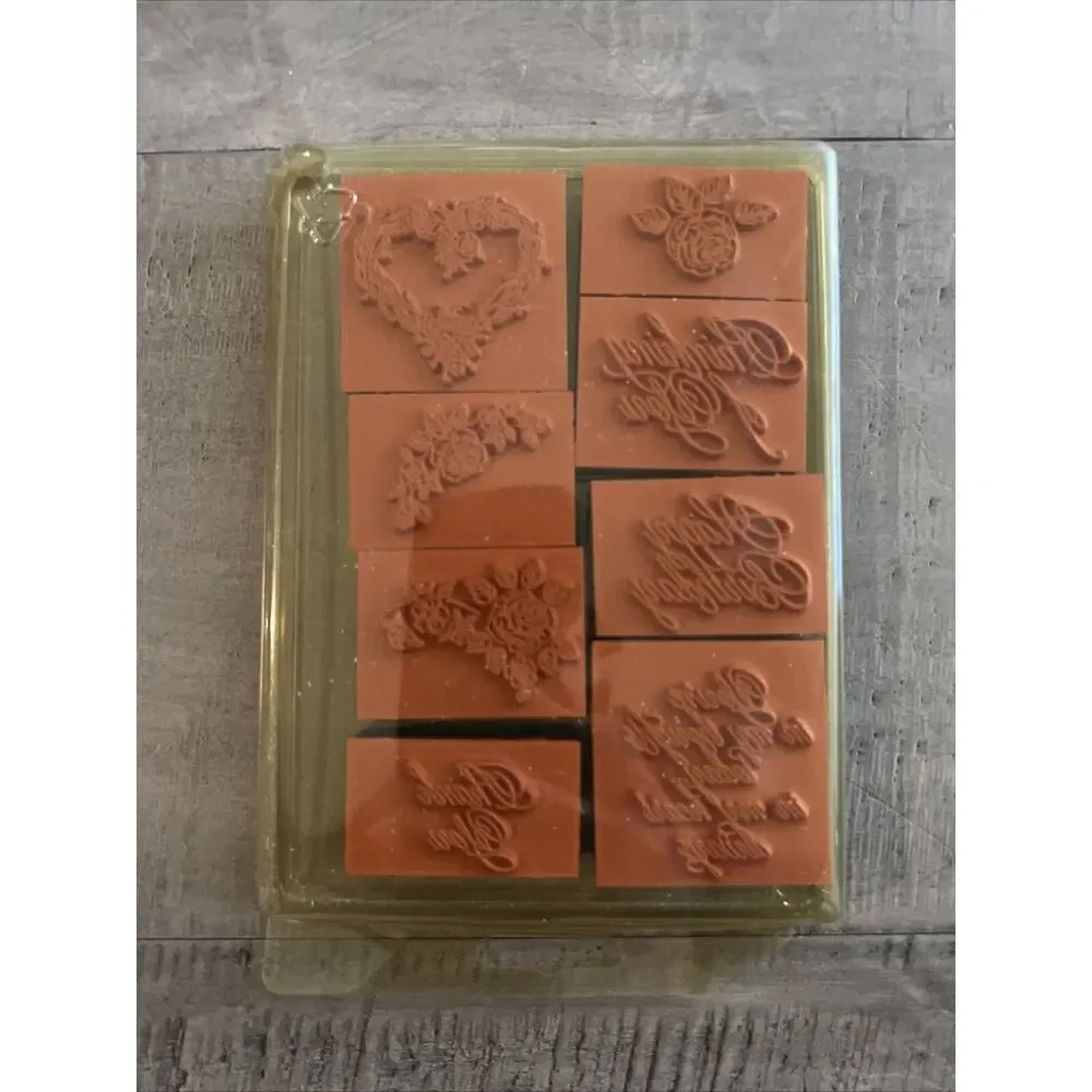 NEW STAMPIN UP 1992 RUBBER STAMP SET ROSES FLOWER GREETINGS SAYINGS 27 PIECES
